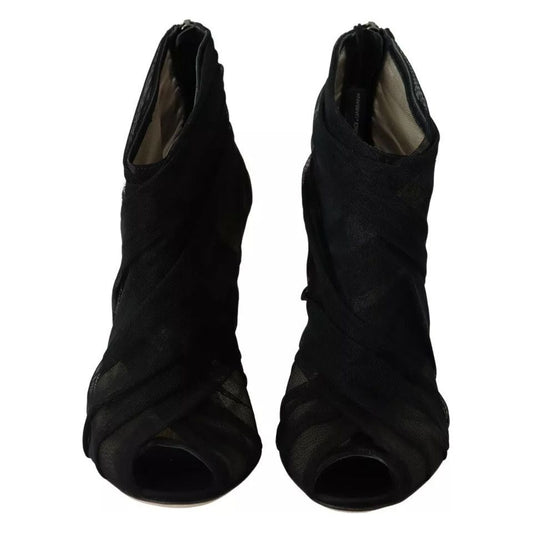 Dolce & Gabbana Black Tulle Ankle Boots Stiletto Heels Shoes LA8974-36