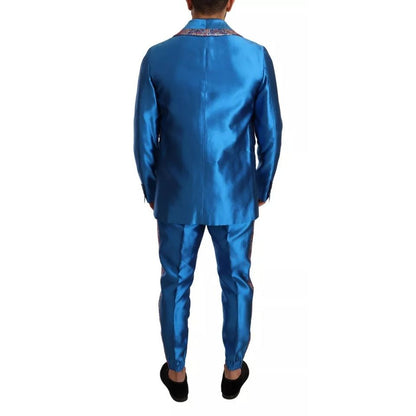 Dolce & Gabbana Blue Jacquard Silk Formal 2 Piece Set Suit