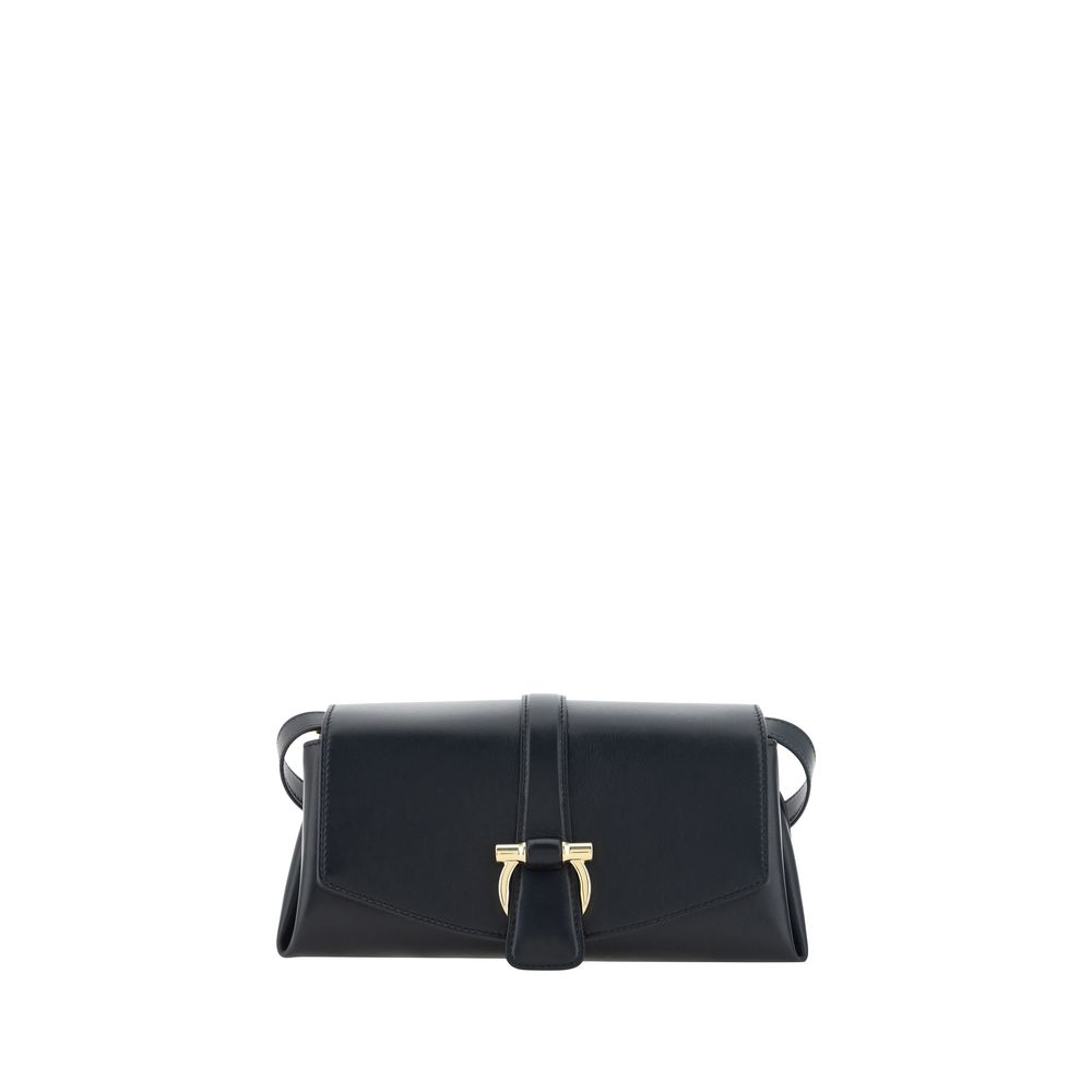 Ferragamo Black Calf Leather Bos Taurus Shoulder Bag