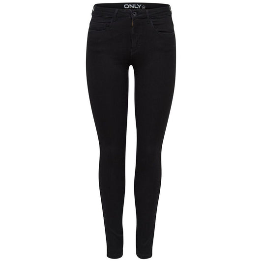 Black cotton skinny jeans for women with elastic fit, featuring ONLY brand waistband for style and comfort.