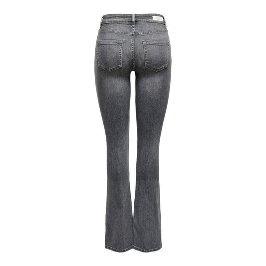 Back view of Only Gray Cotton Jeans with mid flared slim fit for women, showcasing modern style and comfortable stretch.