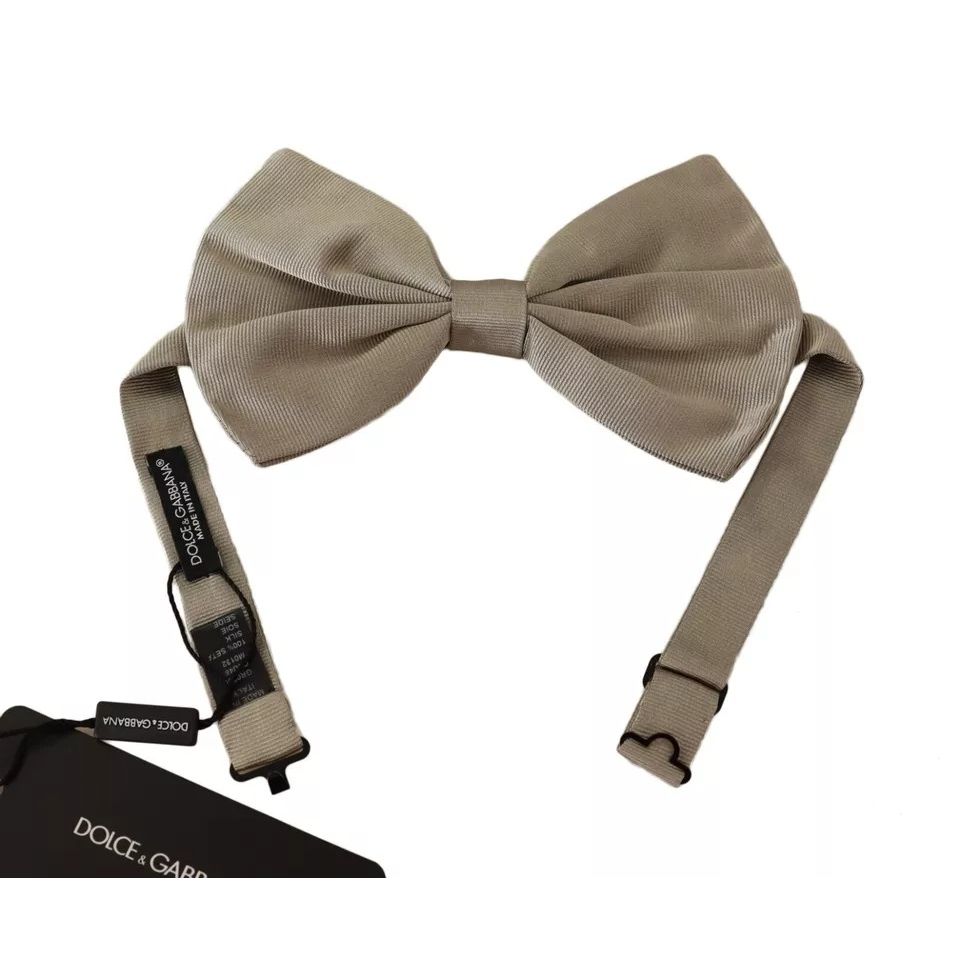 Dolce & Gabbana Silver Gray 100% Silk Adjustable Neck Bow Tie