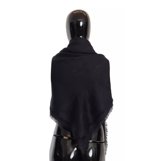 Dolce & Gabbana Black Solid Silk Wool Fringe Wrap Scarf MS6075