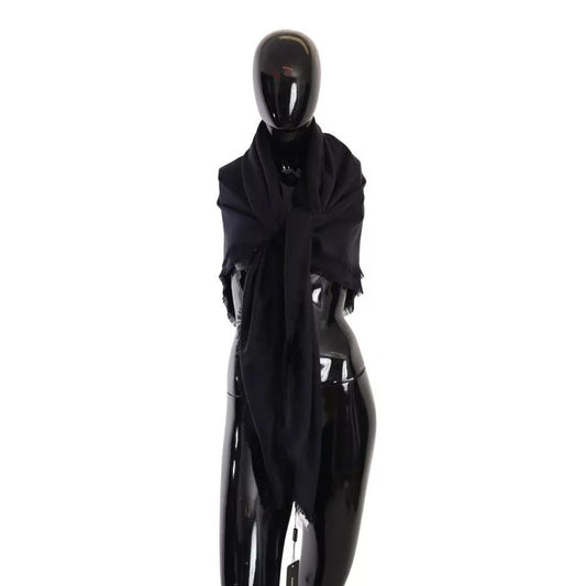 Dolce & Gabbana Black Solid Silk Wool Fringe Wrap Scarf MS6075