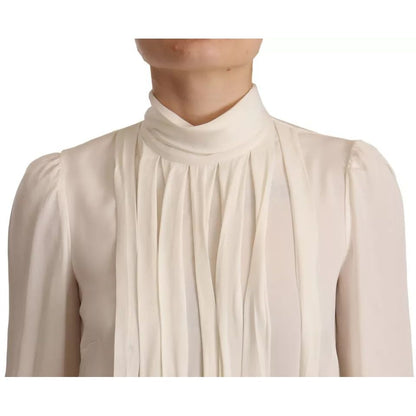 Dolce & Gabbana Off White Silk Long Sleeve Turtle Neck Top