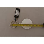 Dolce & Gabbana White Leather Printed Metal Silver Tone Keyring Keychain SMY100799