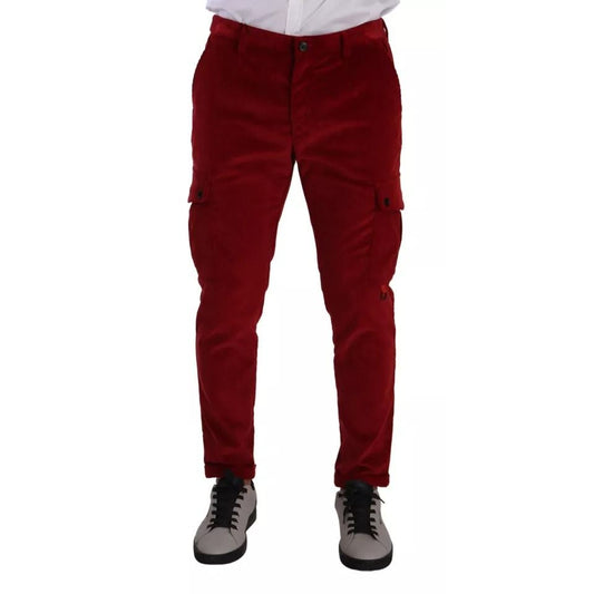 Dolce & Gabbana Red Corduroy Cotton Cargo Skinny Pants