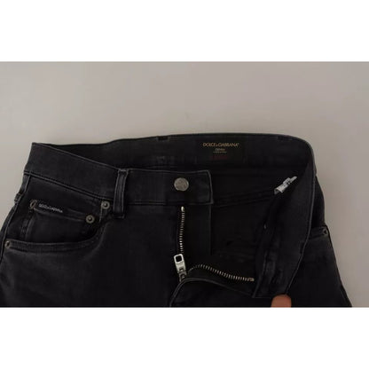 Dolce & Gabbana Gray Running Denim Stretch Logo Skinny Jeans