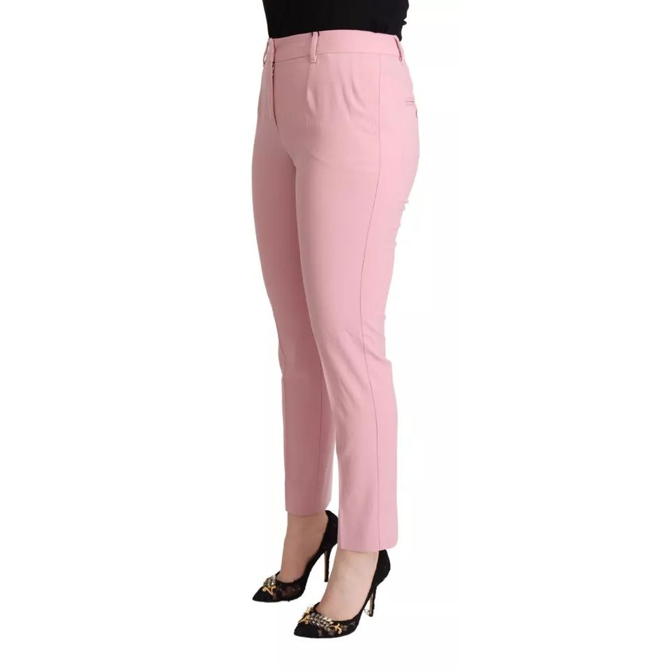 Dolce & Gabbana Pink Wool Mid Waist Tapered Pants