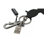 Dolce & Gabbana Black Leather Fisherman Logo Badge Keyring Keychain SMYK2156