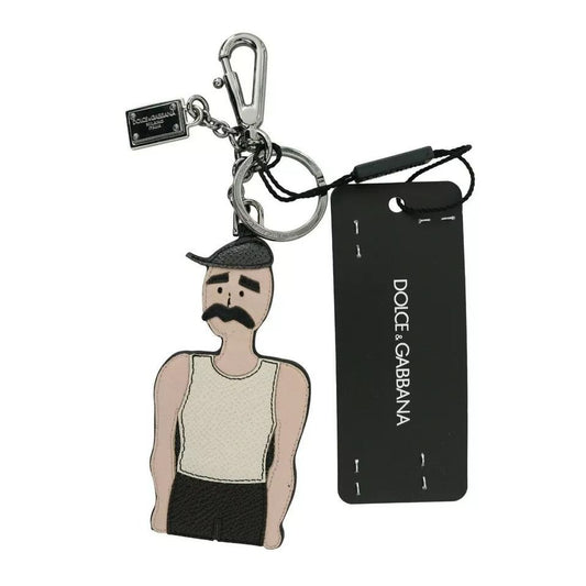 Dolce & Gabbana Black Leather Fisherman Logo Badge Keyring Keychain SMYK2156