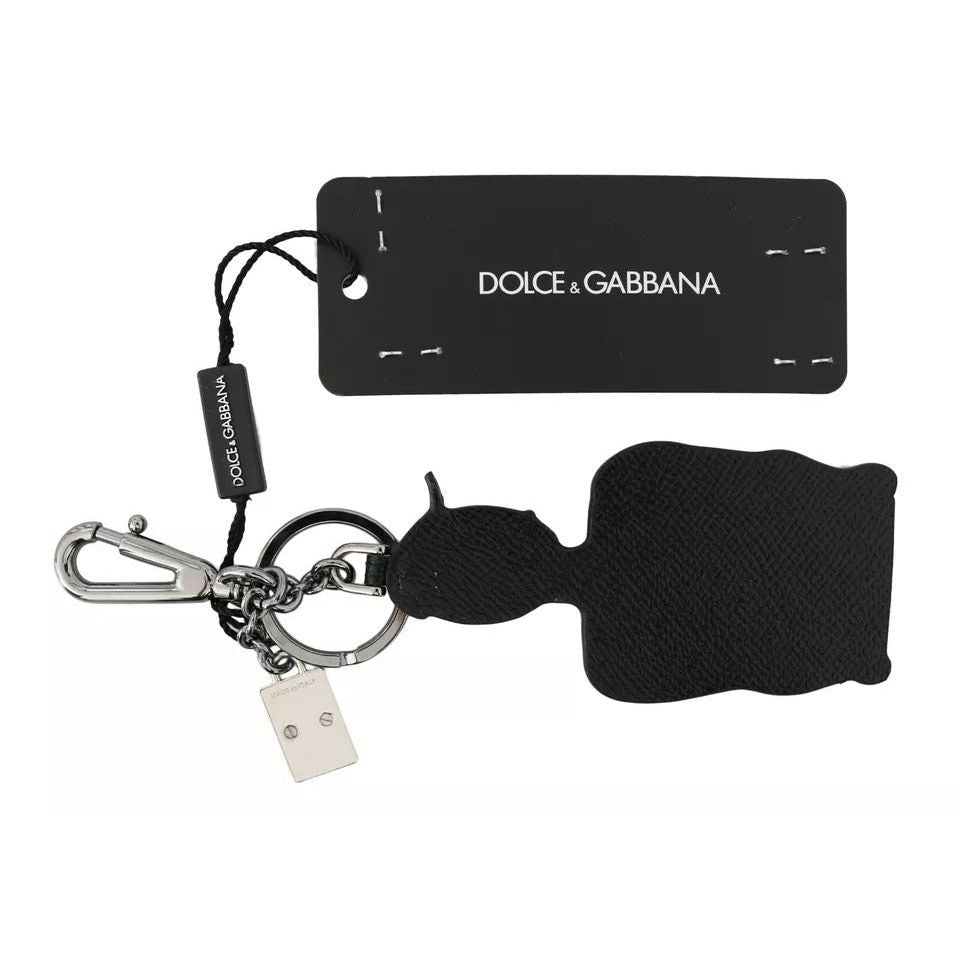 Dolce & Gabbana Black Leather Fisherman Logo Badge Keyring Keychain SMYK2156