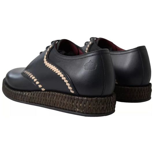 Dolce & Gabbana Black Leather Beige Derby Dress Shoes MV5133-40