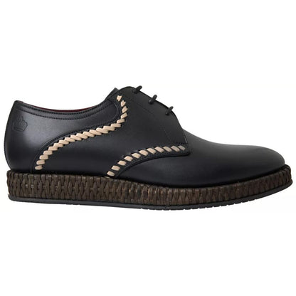 Dolce & Gabbana Black Leather Beige Derby Dress Shoes