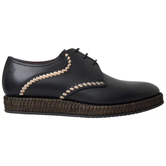 Dolce & Gabbana Black Leather Beige Derby Dress Shoes MV5133-40