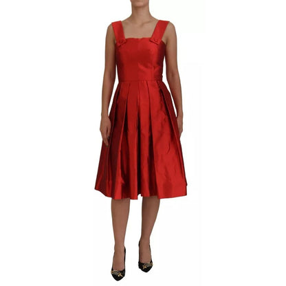 Dolce & Gabbana Red A-line Pleated Midi Satin Silk Dress