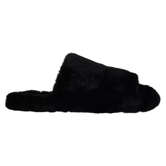 Dolce & Gabbana Black Polyester Faux Fur Mens Flats Sandals Shoes MV4804-44.5