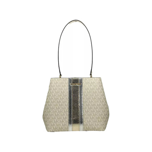 Michael Kors Medium Pratt Bucket Shoulder Bag Purse Pale Gold/Cream 80652