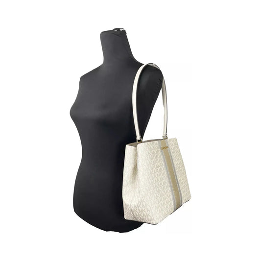 Michael Kors Medium Pratt Bucket Shoulder Bag Purse Pale Gold/Cream 80652