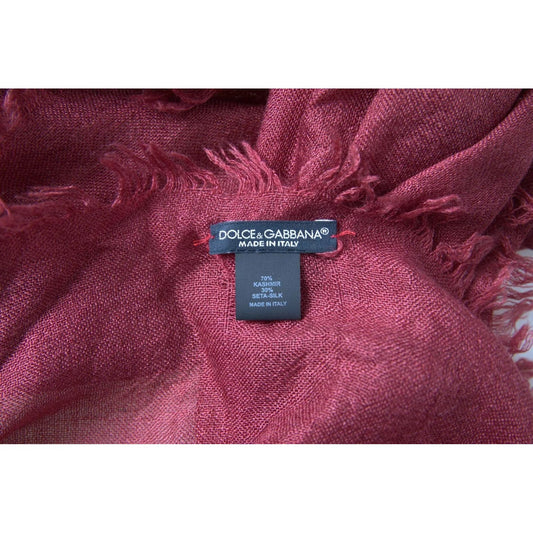 Dolce & Gabbana Maroon Cashmere Knit Wrap Shawl Fringe Scarf MS7061