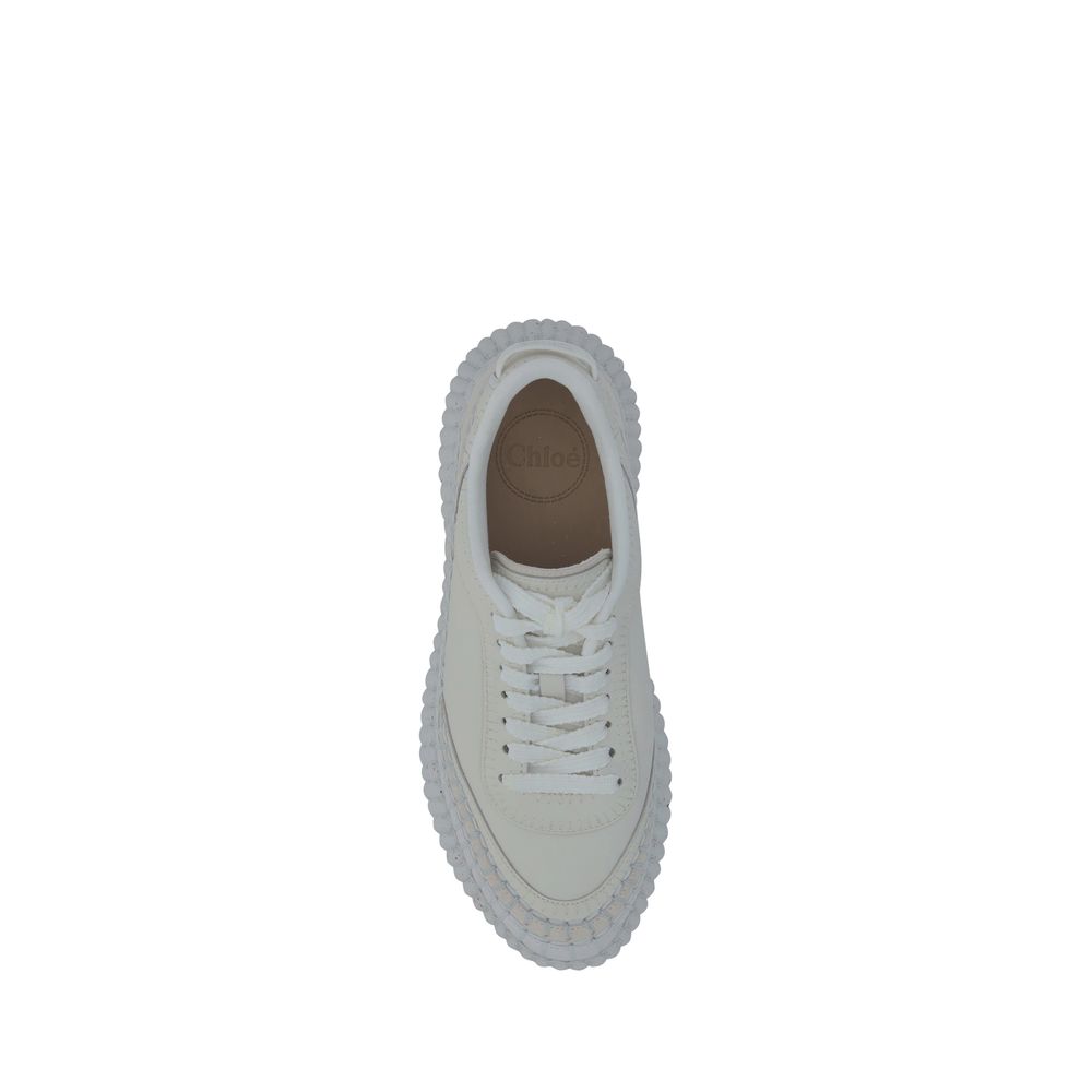 Chloé White Calf Leather Bos Taurus Platform Sneakers