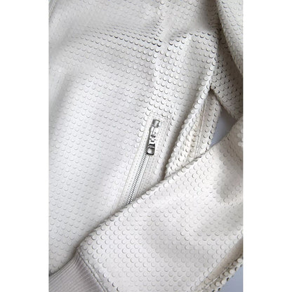 Dolce & Gabbana Off White LeatherPerforated Full Zip Jacket
