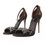 Dolce & Gabbana Gray Satin Ankle Strap Crystal Sandals Shoes LA10371-37