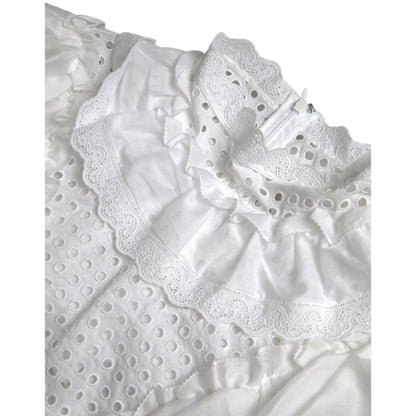 Dolce & Gabbana White Cotton Lace Trim Turtle Neck Blouse