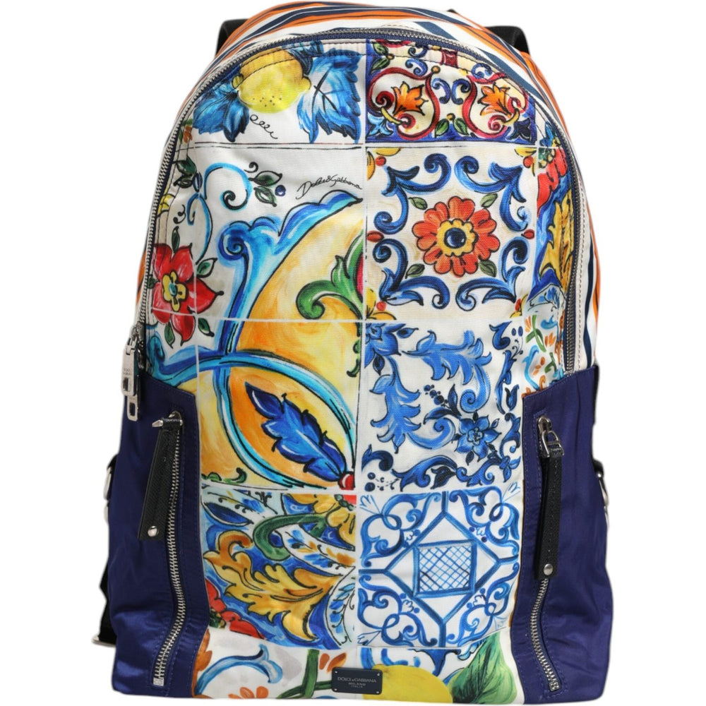 Dolce & Gabbana Multicolor Majolica Print Nylon School Backpack Bag BAG1657