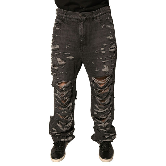 Dolce & Gabbana Gray Tattered Cotton Straight Men Denim Jeans PAN75681-46