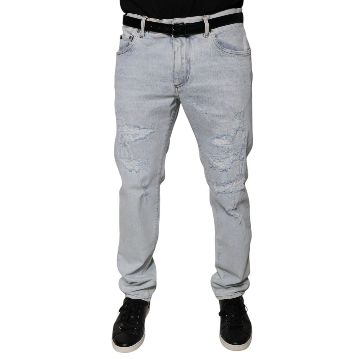 Dolce & Gabbana Light Blue Cotton Tattered Skinny Denim Jeans