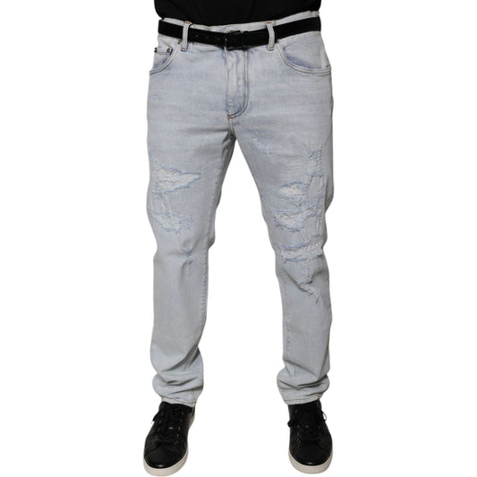 Dolce & Gabbana Light Blue Cotton Tattered Skinny Denim Jeans PAN75856-52