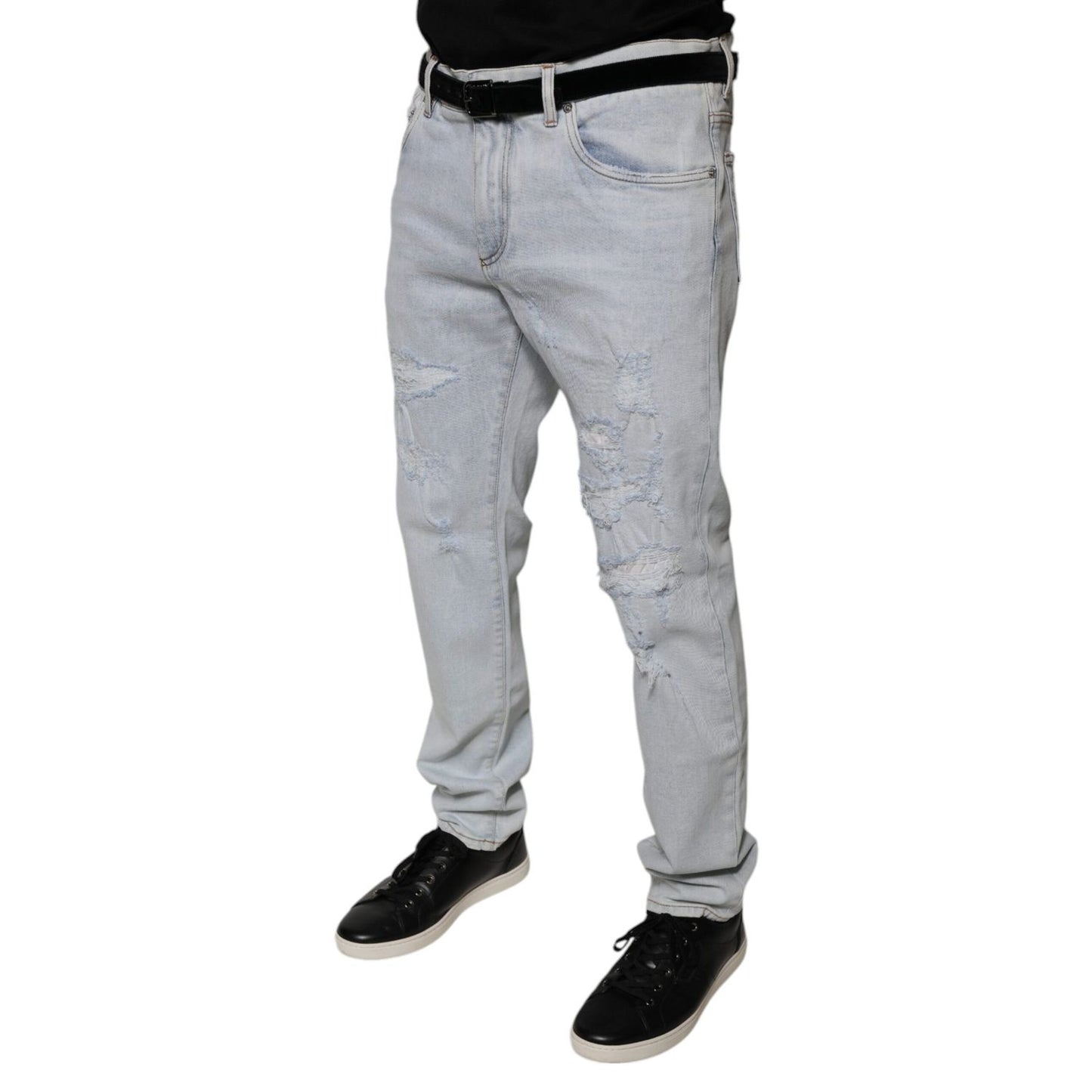 Dolce & Gabbana Light Blue Cotton Tattered Skinny Denim Jeans