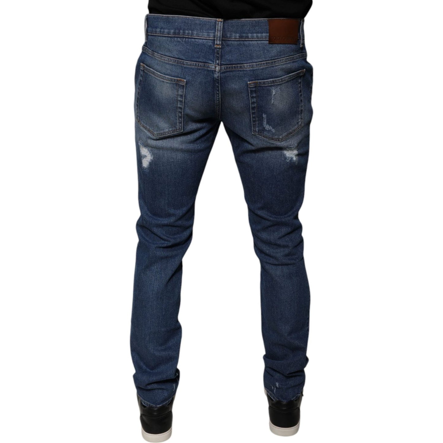 Dolce & Gabbana Blue Cotton Tattered Skinny Denim Jeans PAN75867-52
