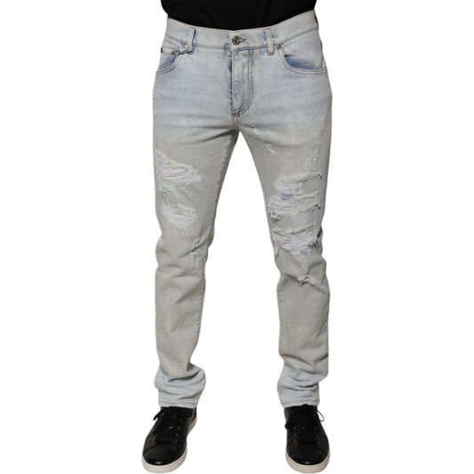 Dolce & Gabbana Light Blue Cotton Blend Tattered Skinny Denim Jeans PAN75877-46