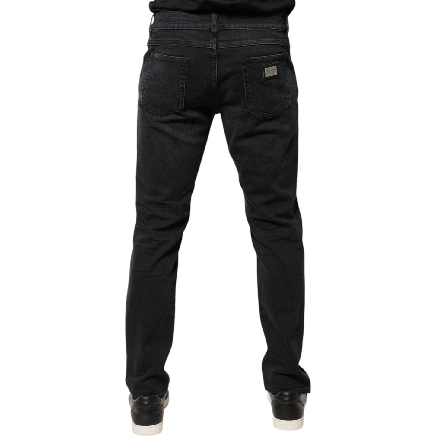Dolce & Gabbana Black Cotton Logo Plaque Regular Denim Jeans PAN75887-48