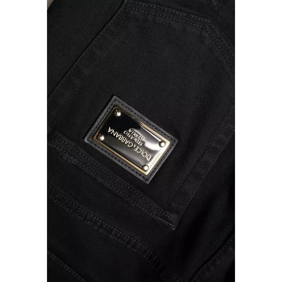 Dolce & Gabbana Black Cotton Tattered Skinny Denim Logo Jeans PAN75901-46