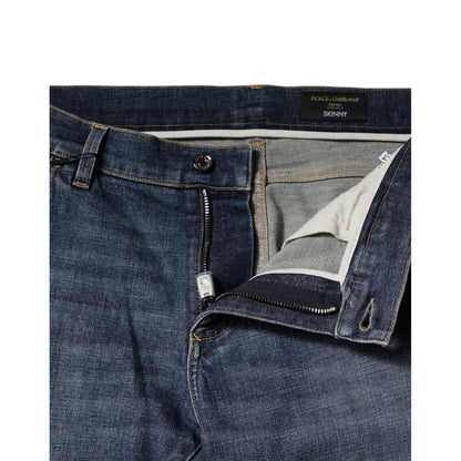 Dolce & Gabbana Blue Logo Plaque Cotton Skinny Denim Jeans