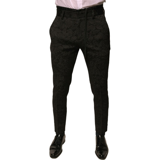 Dolce & Gabbana Black Brocade Polyester Skinny Men Dress Pants PAN76081-44