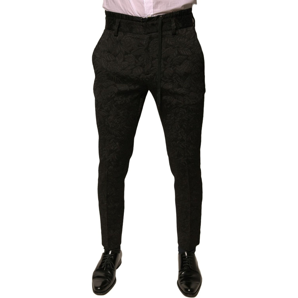 Dolce & Gabbana Black Brocade Polyester Skinny Men Dress Pants PAN76081-44
