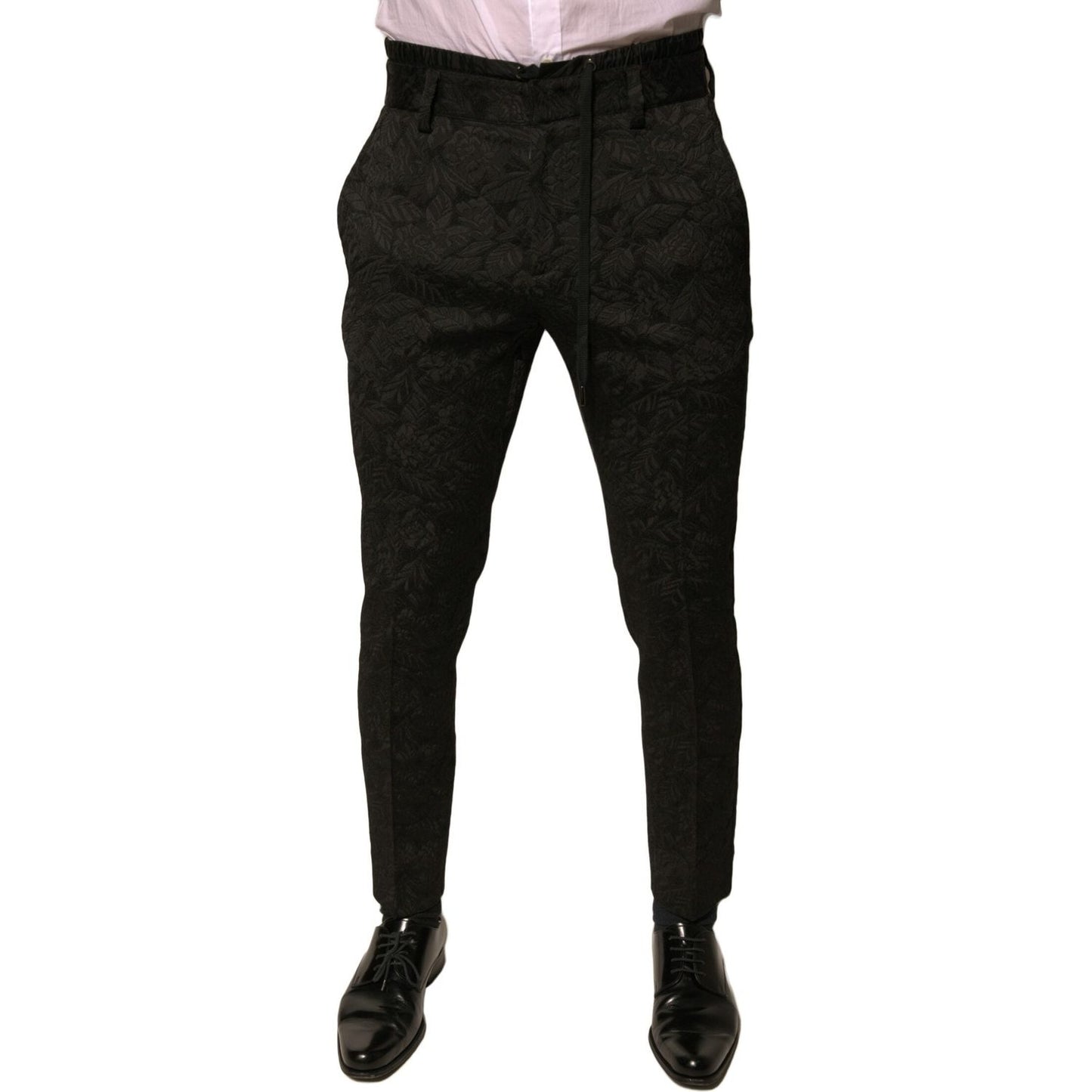 Dolce & Gabbana Black Brocade Polyester Skinny Men Dress Pants PAN76081-44
