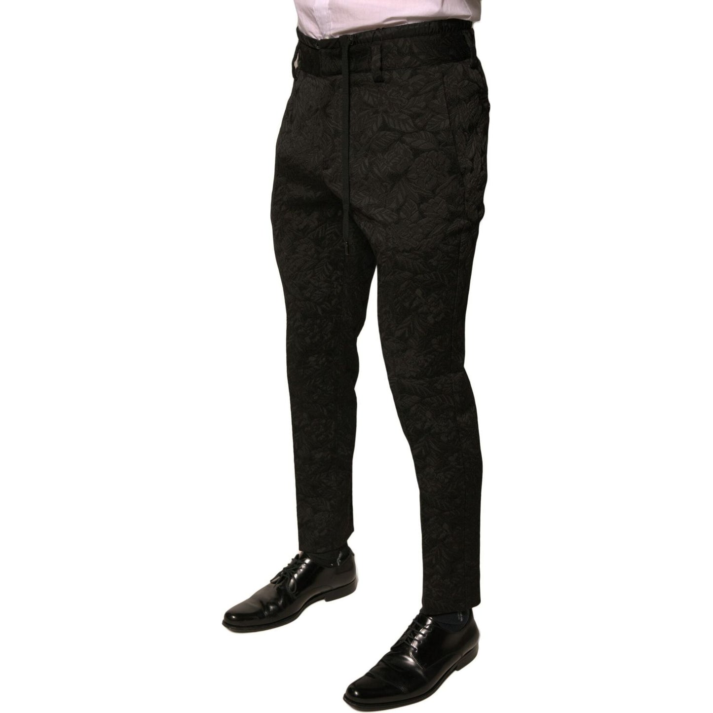 Dolce & Gabbana Black Brocade Polyester Skinny Men Dress Pants PAN76081-44