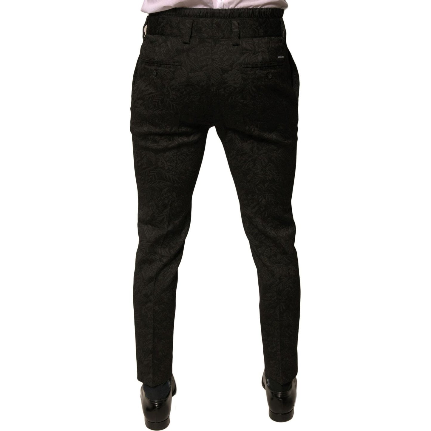 Dolce & Gabbana Black Brocade Polyester Skinny Men Dress Pants PAN76081-44