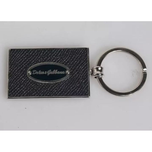 Dolce & Gabbana Black Leather Logo Metal Ring Keychain Keyring SMY10576