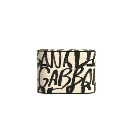 Dolce & Gabbana Black White Leather Scribble Embossed Logo Airpods Case