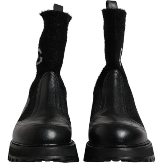 Dolce & Gabbana Black DG Logo Horse Sock Ankle Boots Shoes MV6679-44