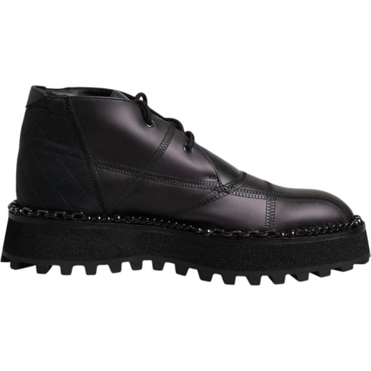 Dolce & Gabbana Black Leather Lace Up Ankle Boots Shoes MV6699-44