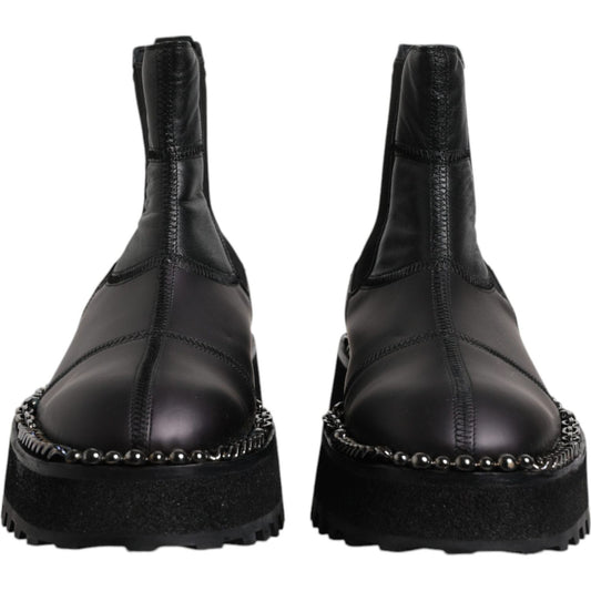 Dolce & Gabbana Black Chelsea Boots Leather Slip On Shoes MV6700-44