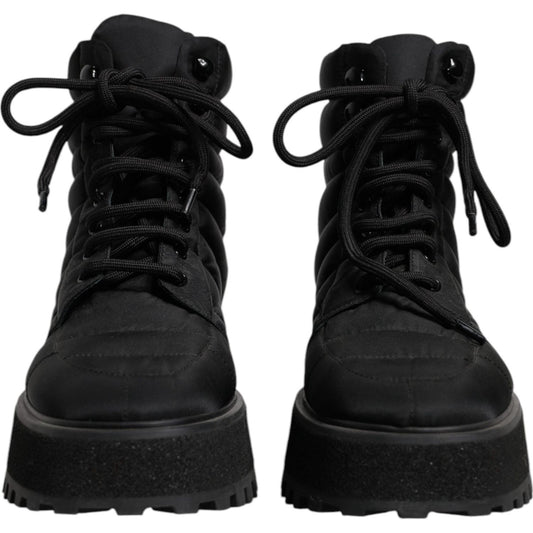 Dolce & Gabbana Black Padded Mid Calf Lace Up Boots Shoes MV6758-39