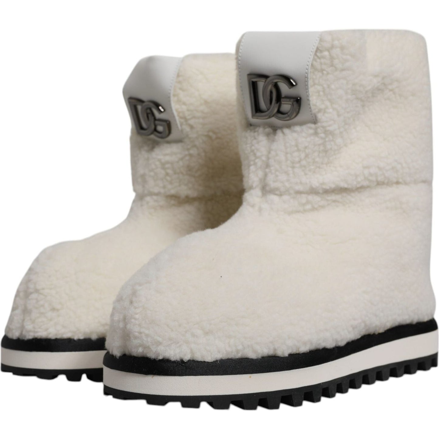 Dolce & Gabbana White Plush Logo Padded Mid Calf Boots Shoes MV6763#2-44